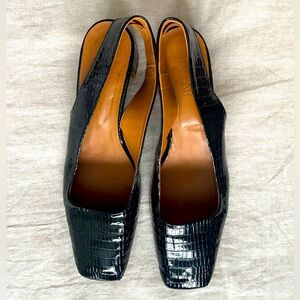 byFAR black leather square toe sling-backs 1inch heels size 39